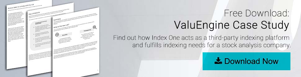 Free Download: ValuEngine Case Study. Find out how Index One acts as a third-party indexing platform and fulfills indexing needs for a stock analysis company. Download Now button